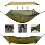 Outdoor hammock with mosquito net and sunshade