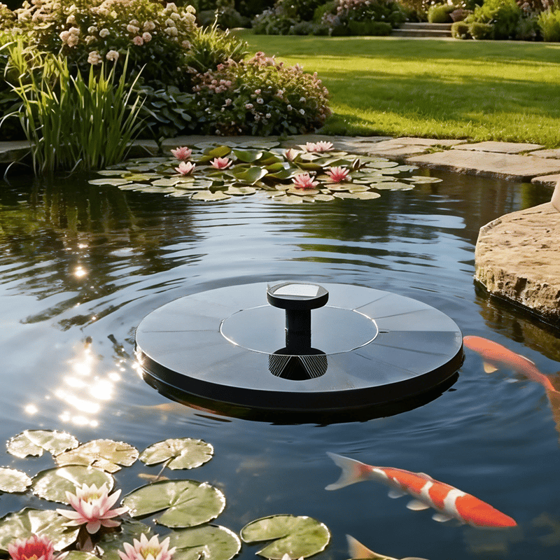Solar fountain with LED lighting for pond