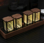 LED table clock in Nixie style with wooden base and RGB light