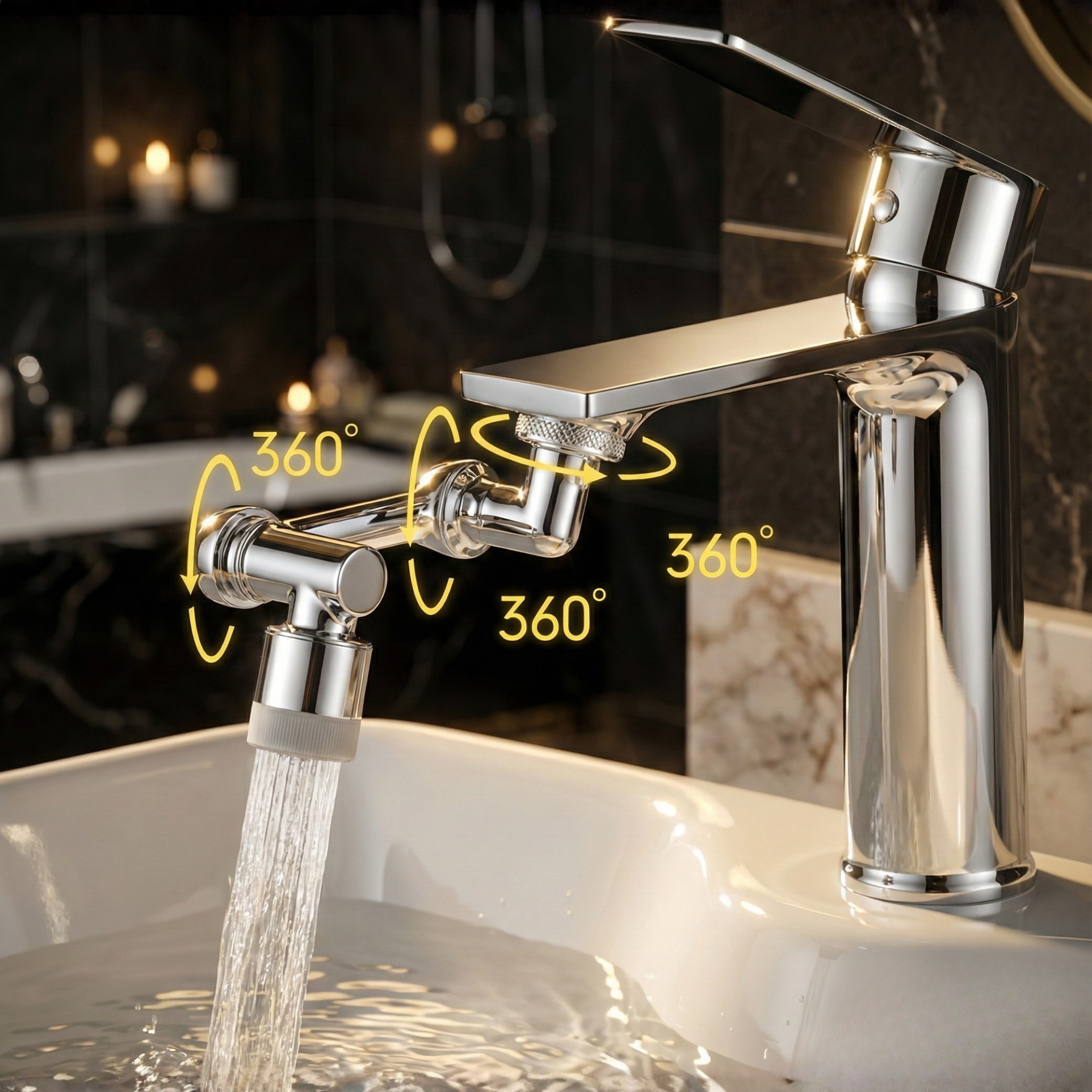 Wasserhahn-Aufsatz mit 1080° Schwenkfunktion und 2 Strahlarten