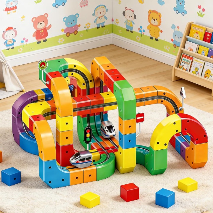 Magnetic ball track for building with gravity effect