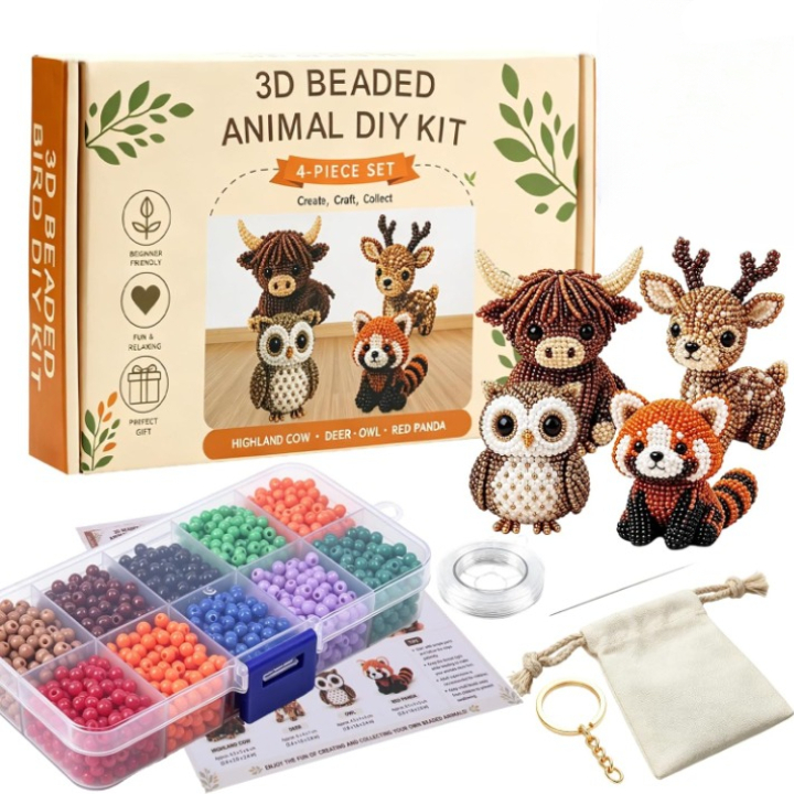 3D-Perlen-Bastelset Tiere zum Fädeln, vorsortierte Perlen, 6 Motiv-Sets wählbar