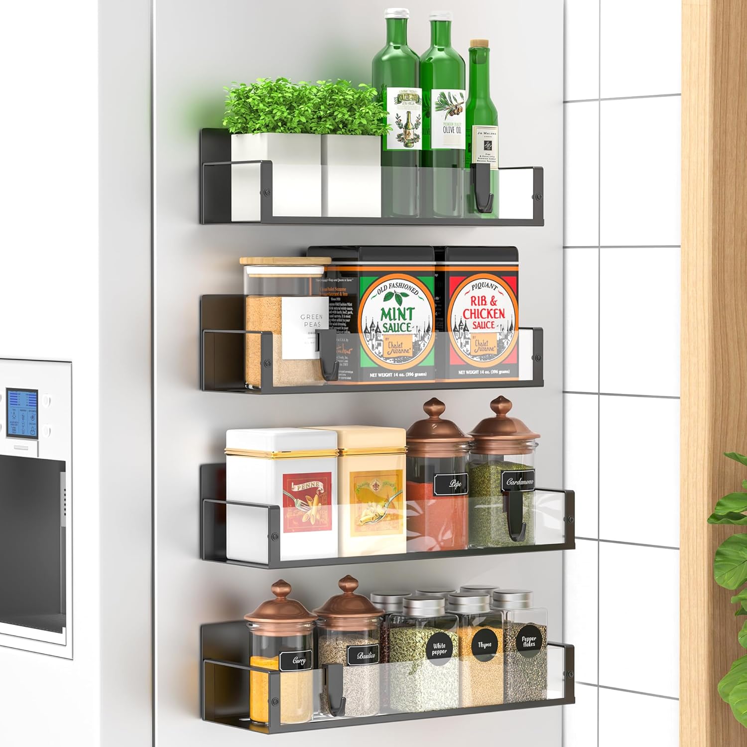 Magnetic Spice Rack Set with 4 Pieces – Powder-Coated Metal