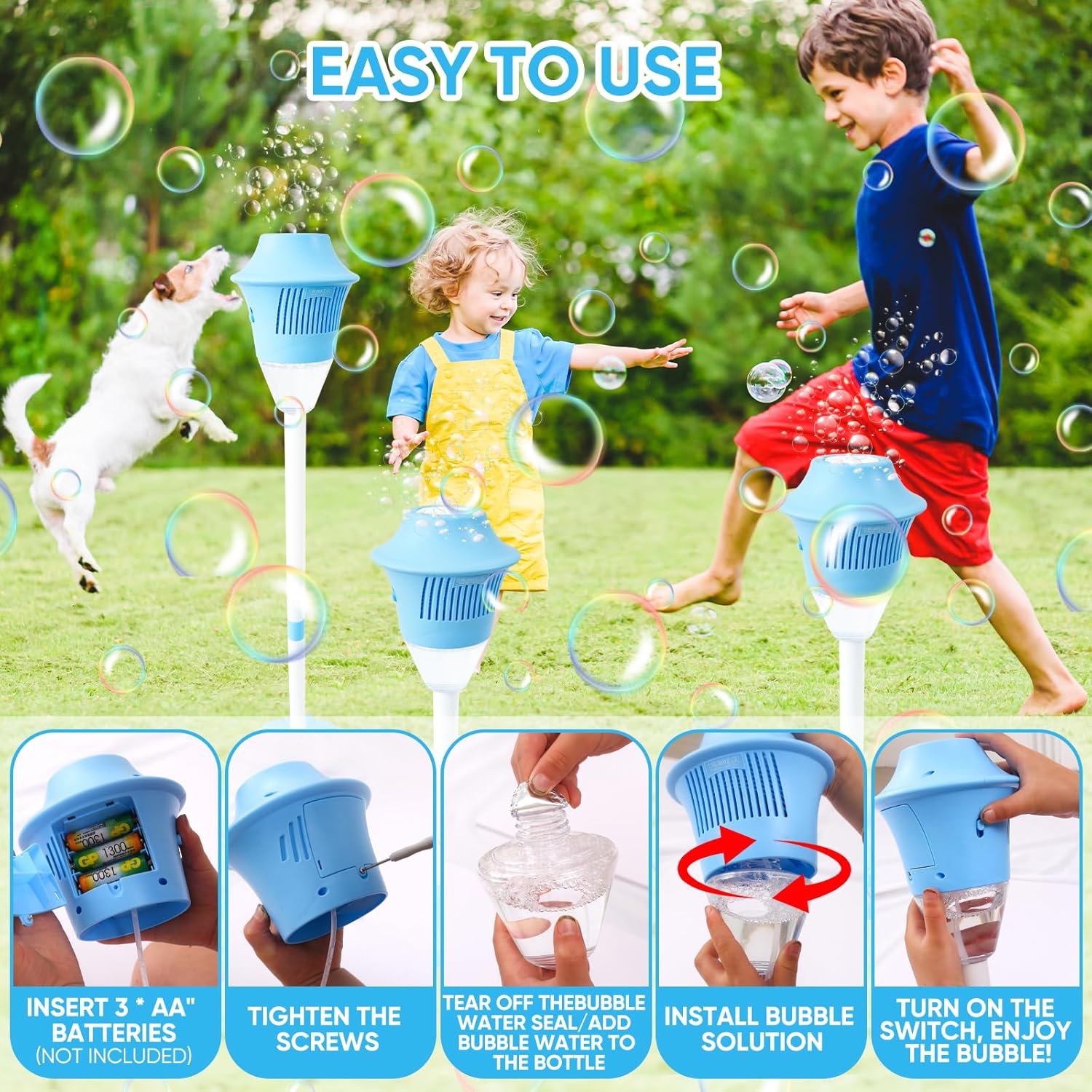 Bubble machine with height-adjustable stand