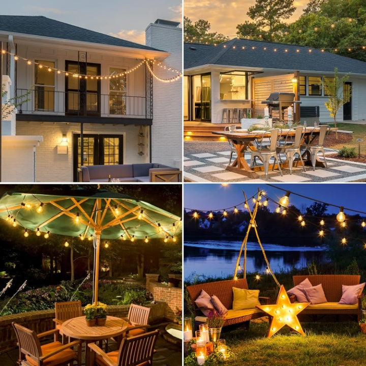 Outdoor LED string lights with warm white light