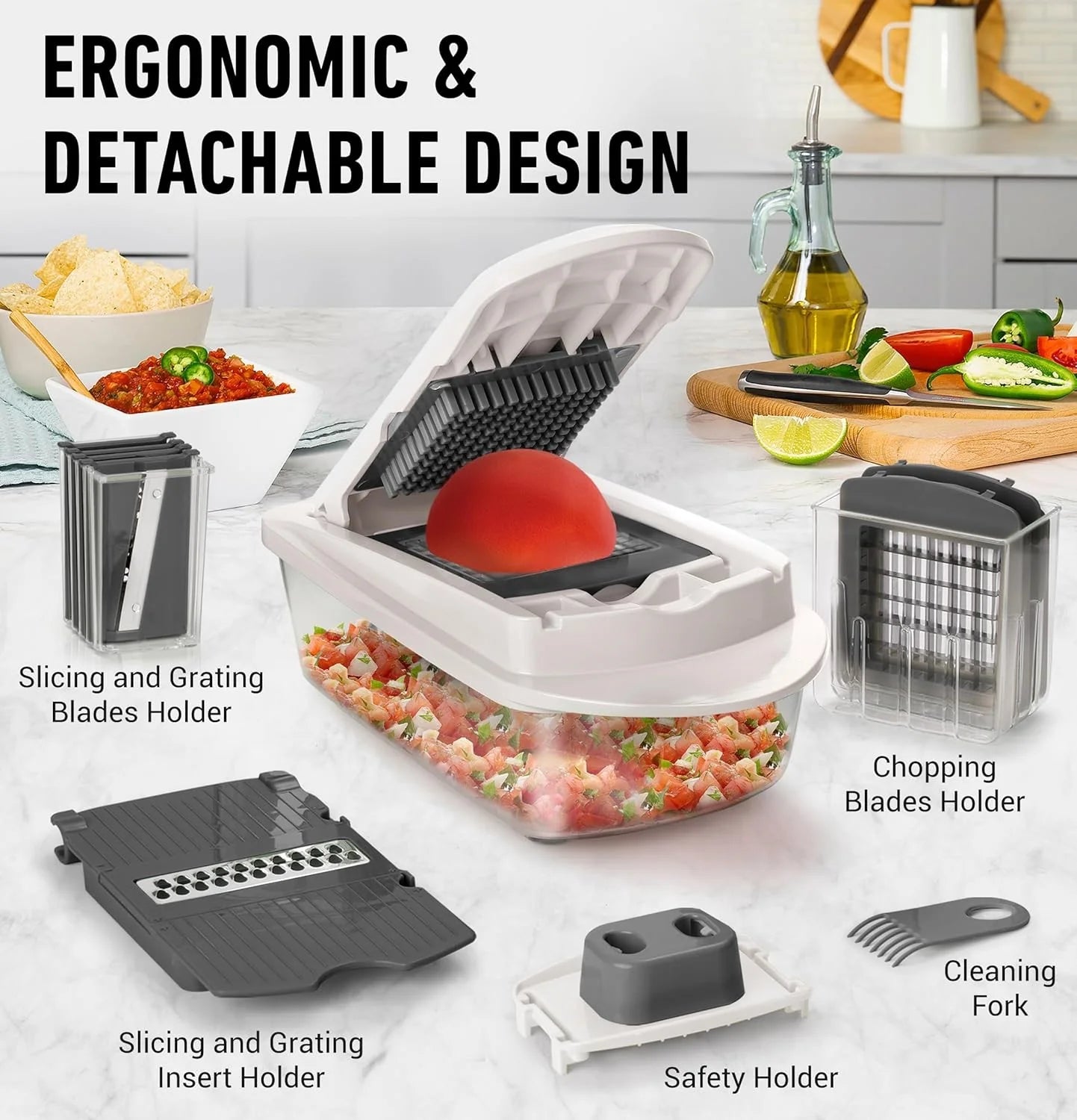 Vegetable Cutter with 8 Blades – Chopping, Slicing, Grating, and Dicing