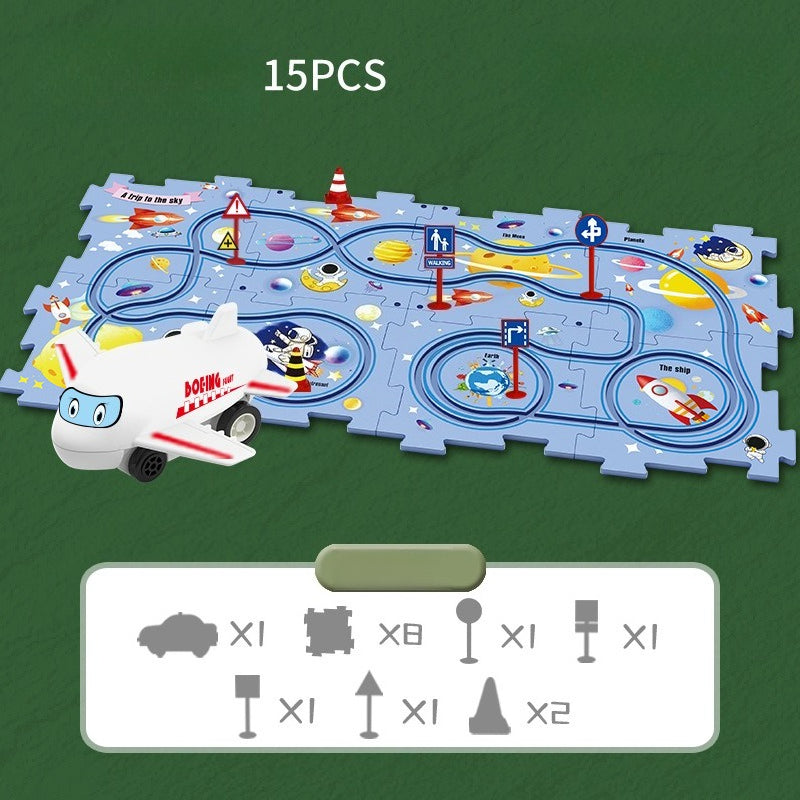Puzzle-Straßenset mit Auto und Verkehrsschildern