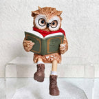 Owl edge-sitter figurine with book, glasses and scarf – 15 cm