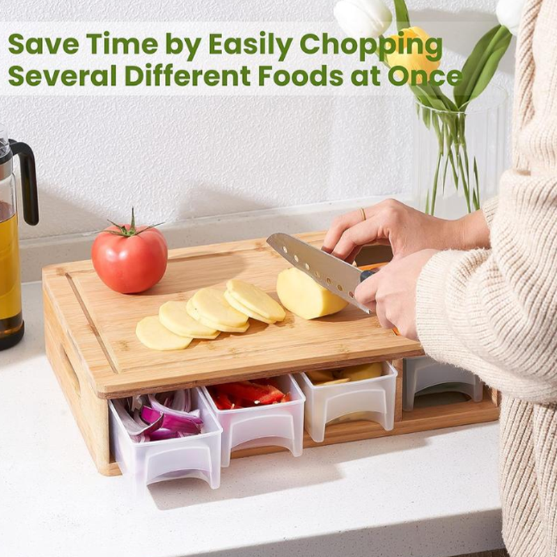 Bamboo cutting board with 4 graters and storage boxes cm