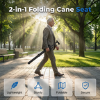 Walking stick with seat function – height adjustable, foldable
