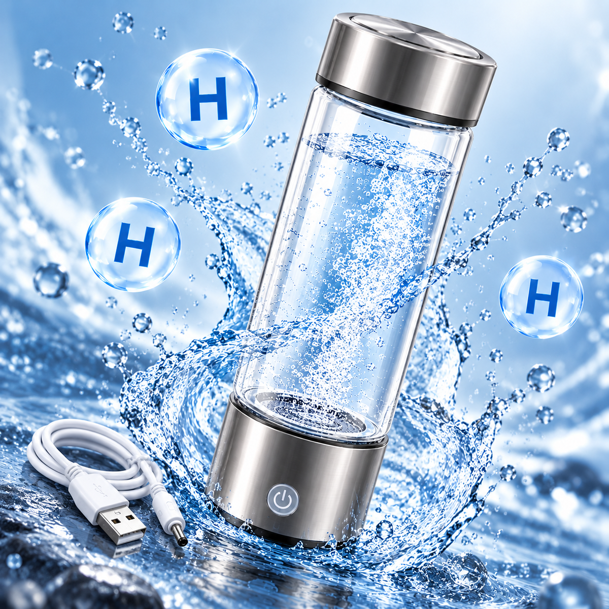 Wasserstoff-Wasserflasche Glas mit USB-Aufladung
