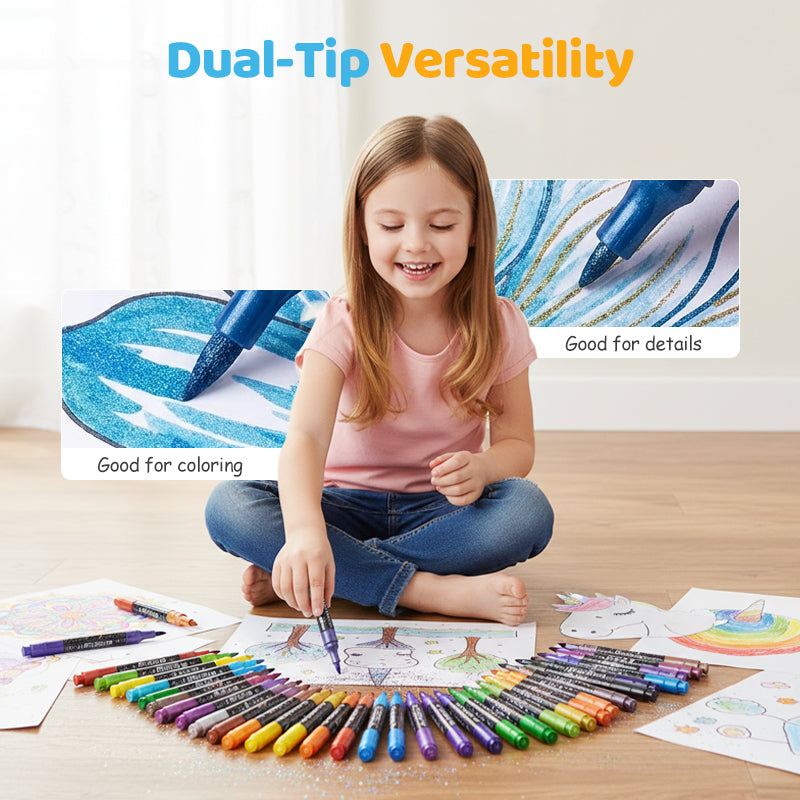 Glitter Felt Tip Pens Double-Ended – 2 Tips per Pen