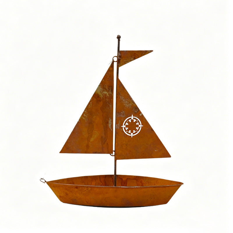 Segelboot-Pflanztopf Rost-Optik aus Eisen für Maritime Garten-Dekoration