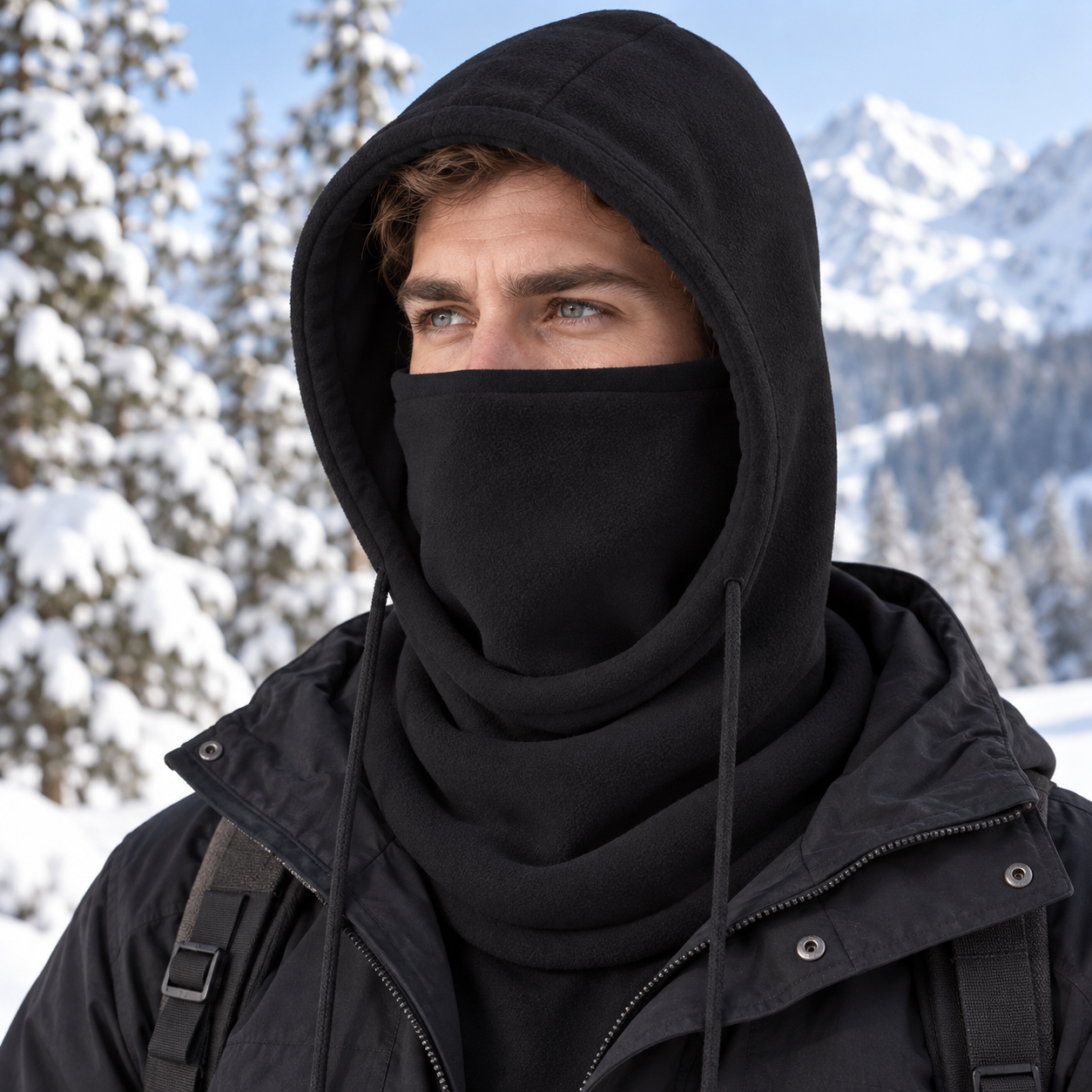 Wintermütze mit Nackenschutz und winddichter Außenschicht