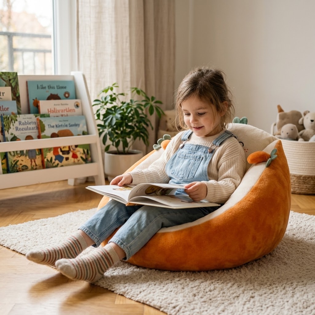 Plush bean bag chair with animal design – soft floor chair