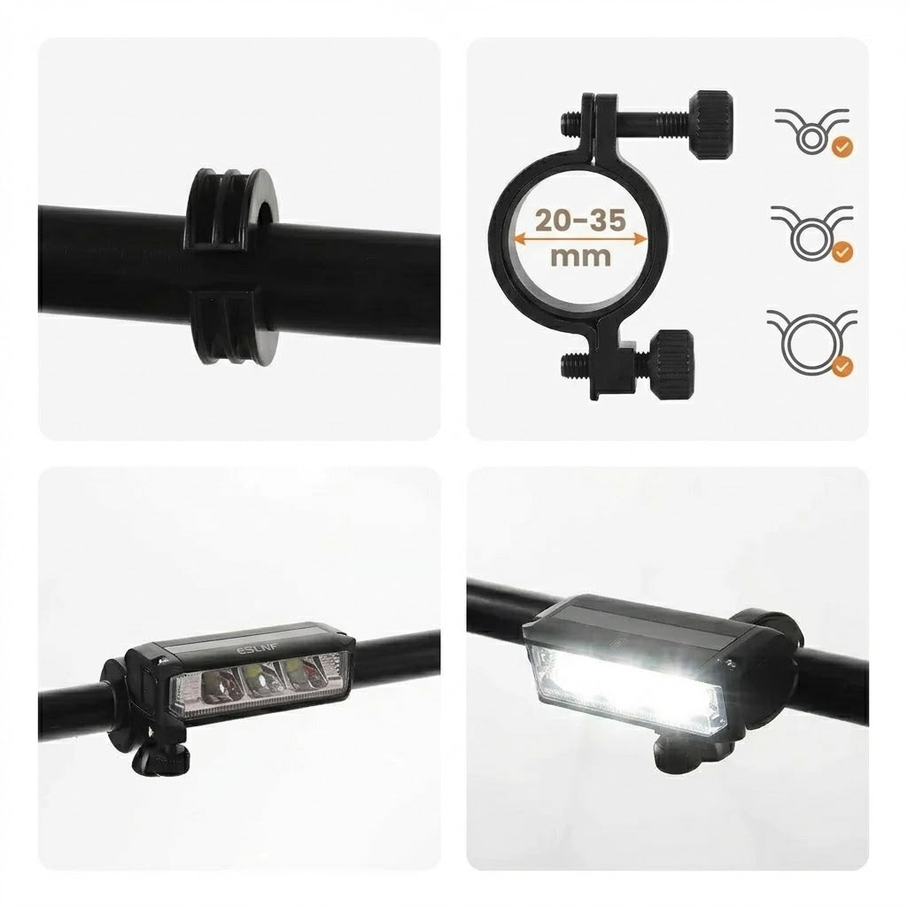 Fahrrad-Frontlicht LED 1000 Lumen, 180°, USB-C aufladbar mit 2000-mAh-Akku