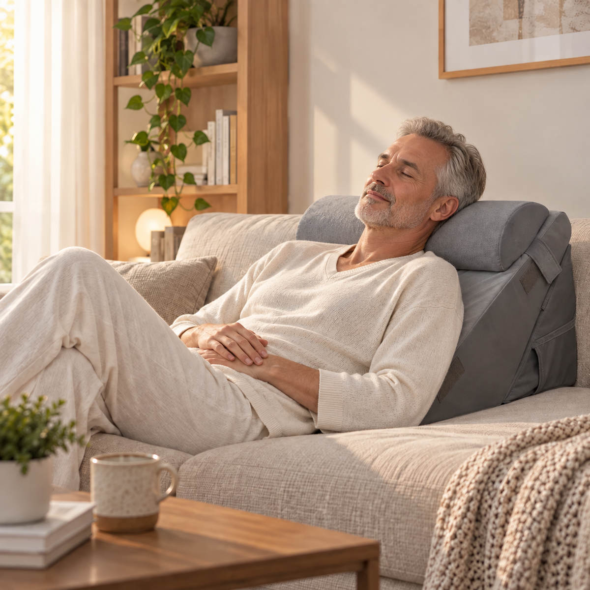 Adjustable wedge pillow for bed with neck roll