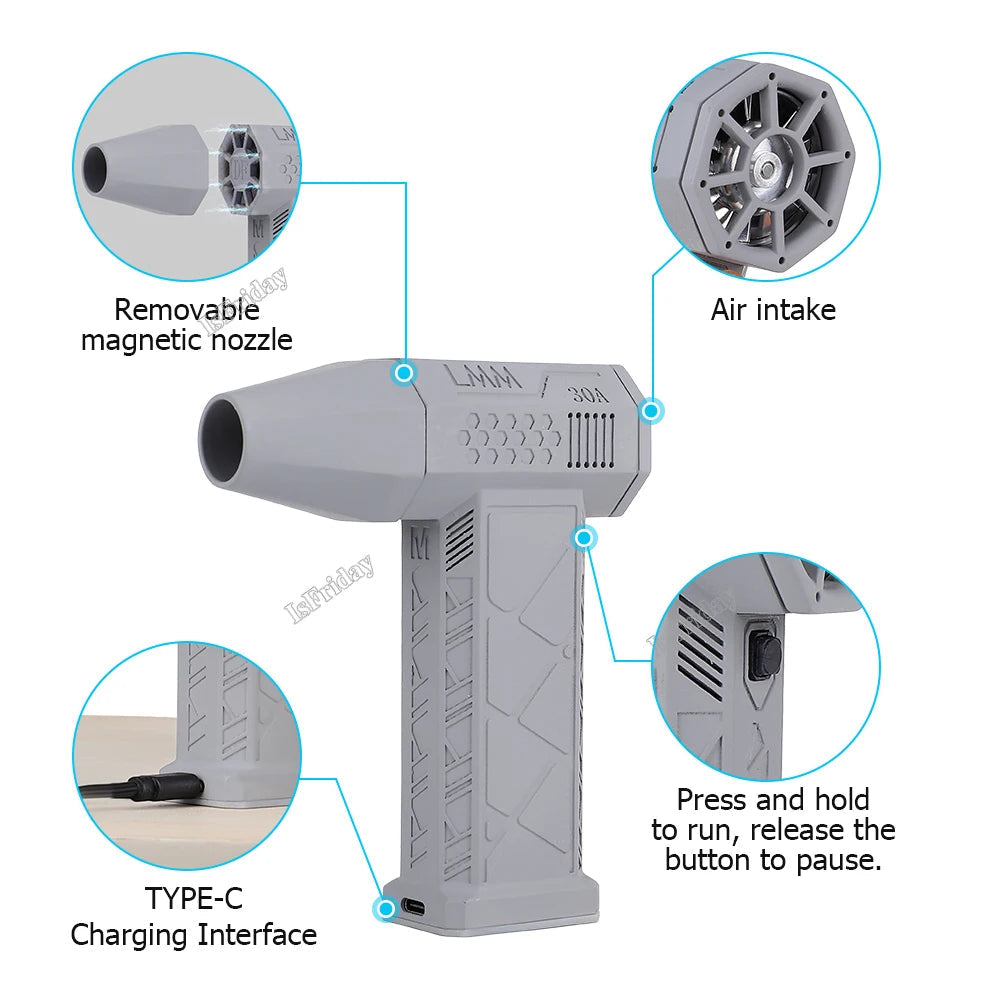 Cordless air duster gun with stepless speed control