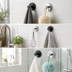 Stainless steel suction cup hooks Black & Silver – Set of 4, no drilling