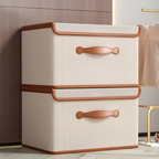 Foldable storage box with lid and leather handles