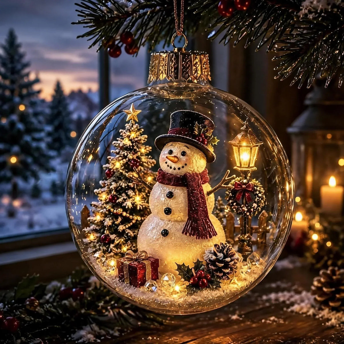 Weihnachtsanhänger beleuchtet mit Miniaturszene