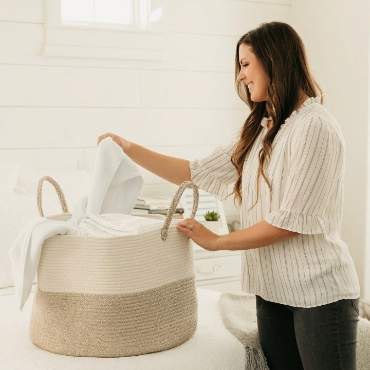 Woven storage basket XL with handles, Ø 51 x 34 cm