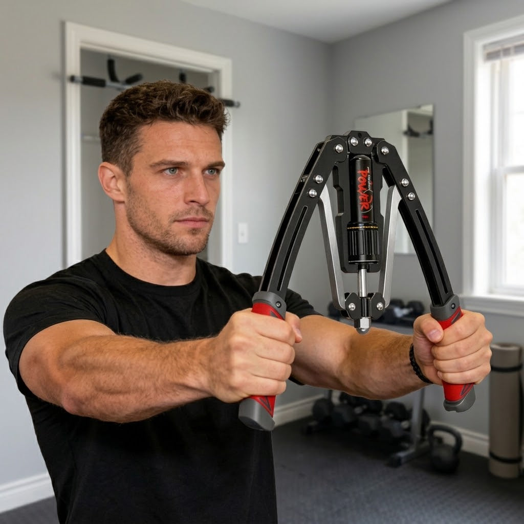 Hydraulic arm trainer with adjustable resistance - chest & forearm trainer