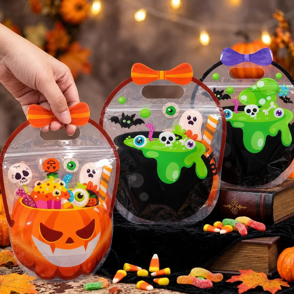 Kürbis-Geschenktüten transparent mit Reißverschluss (30er-Set)