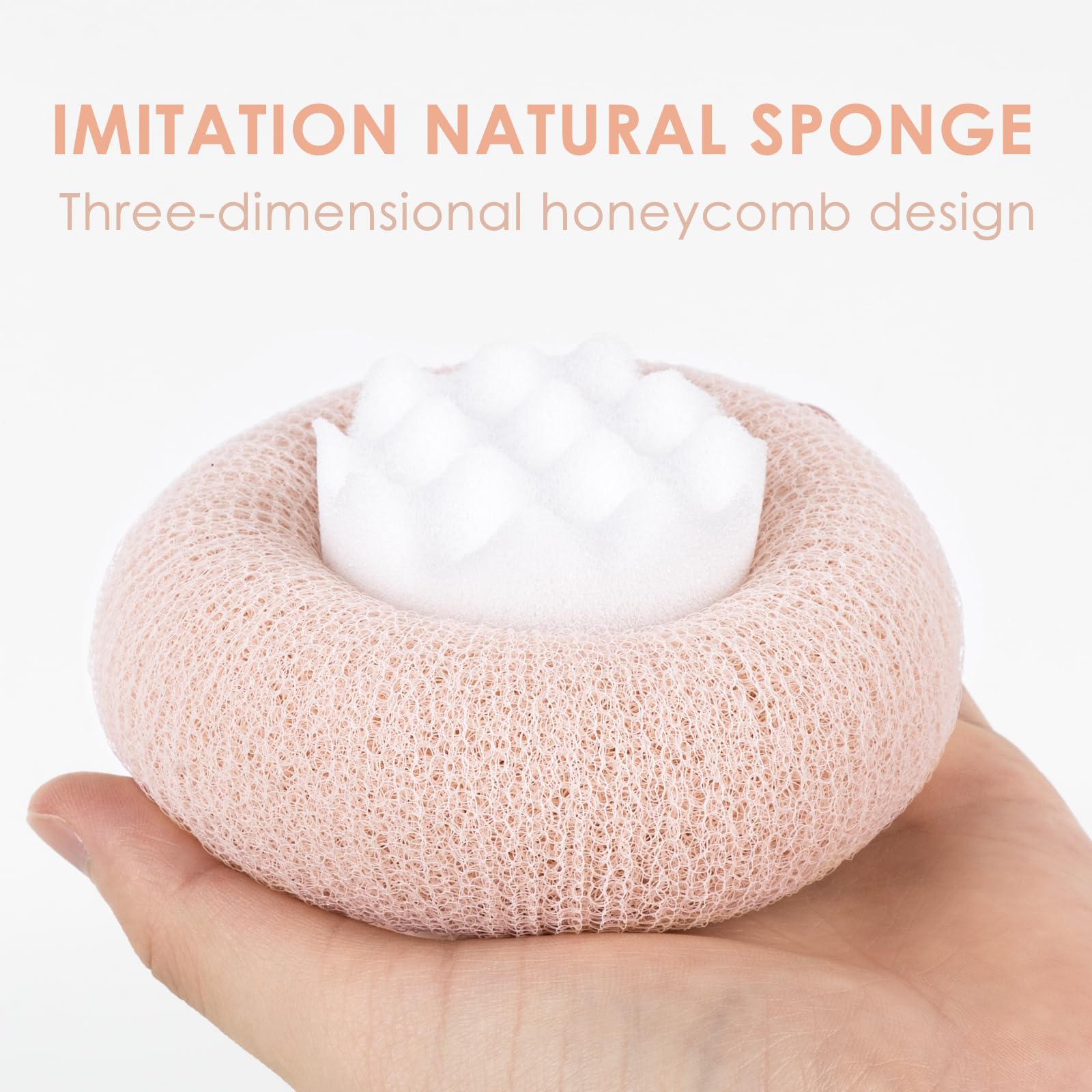 Shower sponge with massage knobs and ergonomic handle