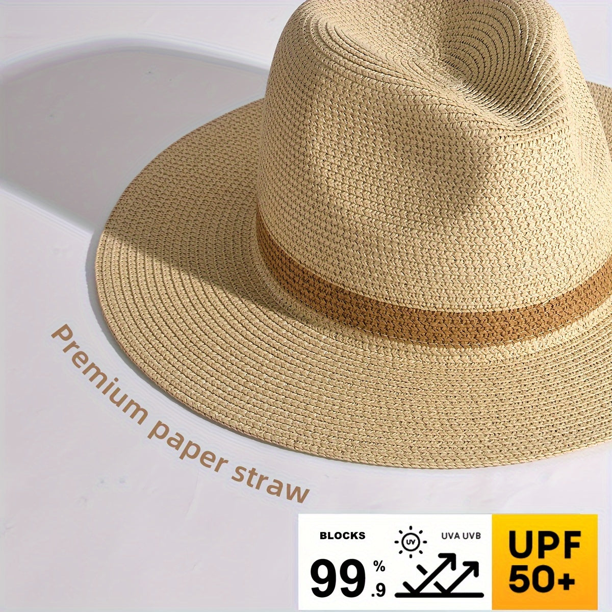 Panama sun hat with wide brim made of paper fiber