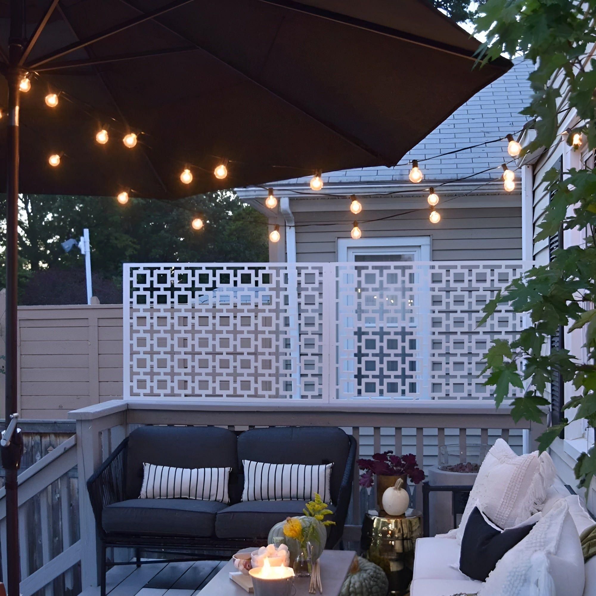 Outdoor LED string lights with warm white light