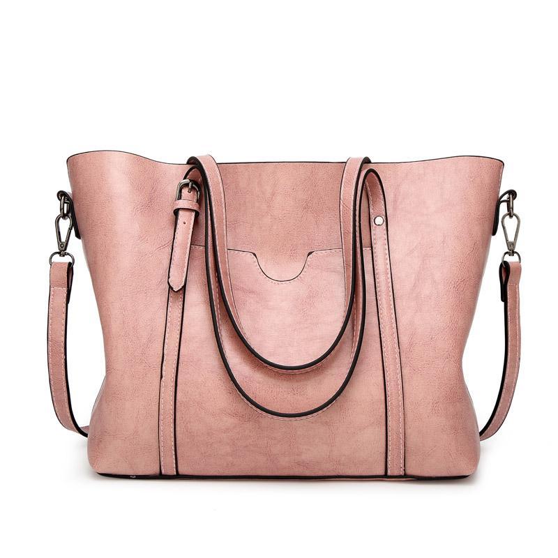 Leather handbag with large capacity and adjustable shoulder strap