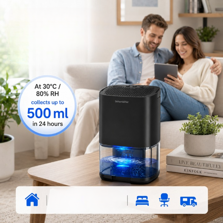 Luftentfeuchter mit 1-Liter-Tank und LED-Licht