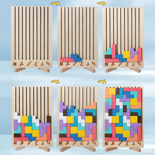 Wooden Tetris puzzle – Colorful building game from 5 years