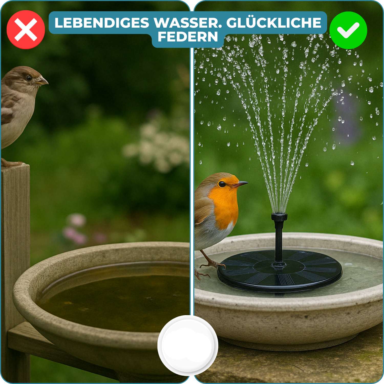 Solar fountain with 4 nozzles for birdbath and pond