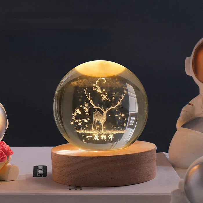 3D Gravierte Kristallkugel-Lampe – Warmes LED-Nachtlicht