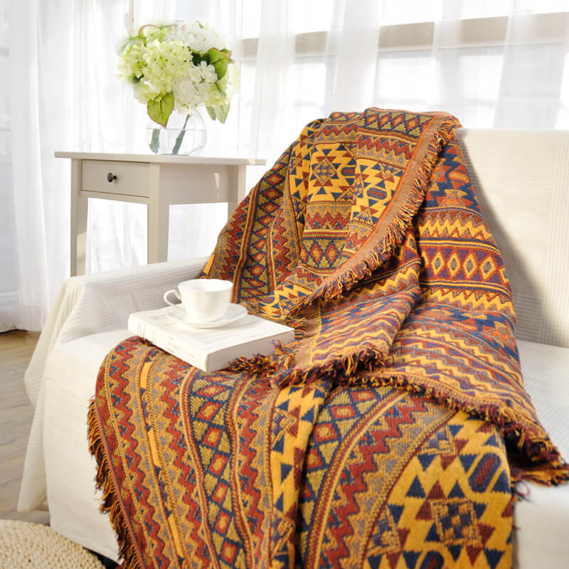 Überwurf Bohemian mit Quasten – Wendbares Design aus Baumwolle