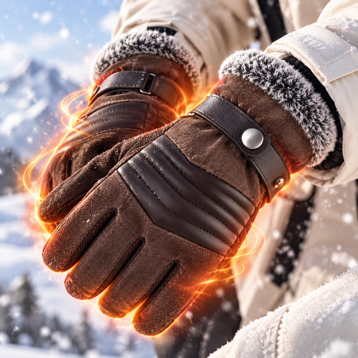 Winterhandschuhe Touchscreen mit Fellbesatz