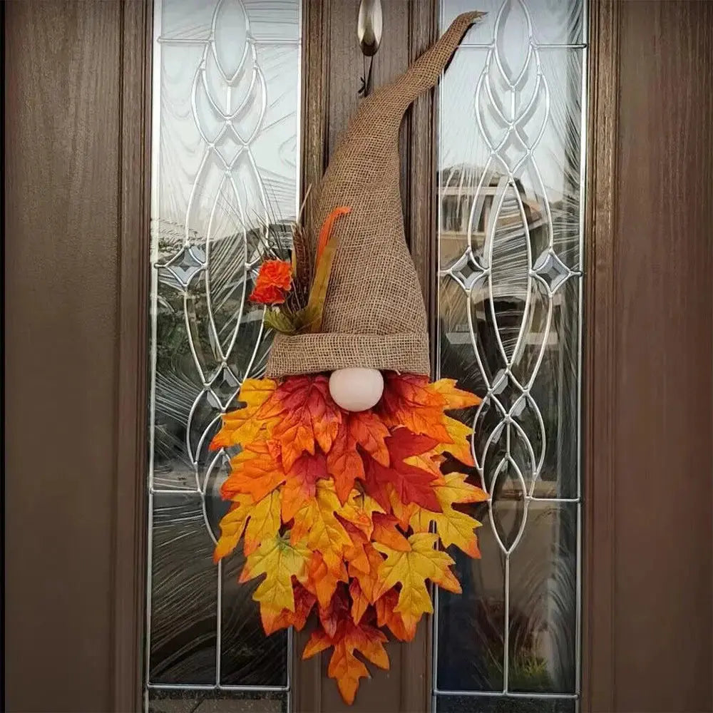 Herbst-Gnom Türhänger mit Ahornblättern