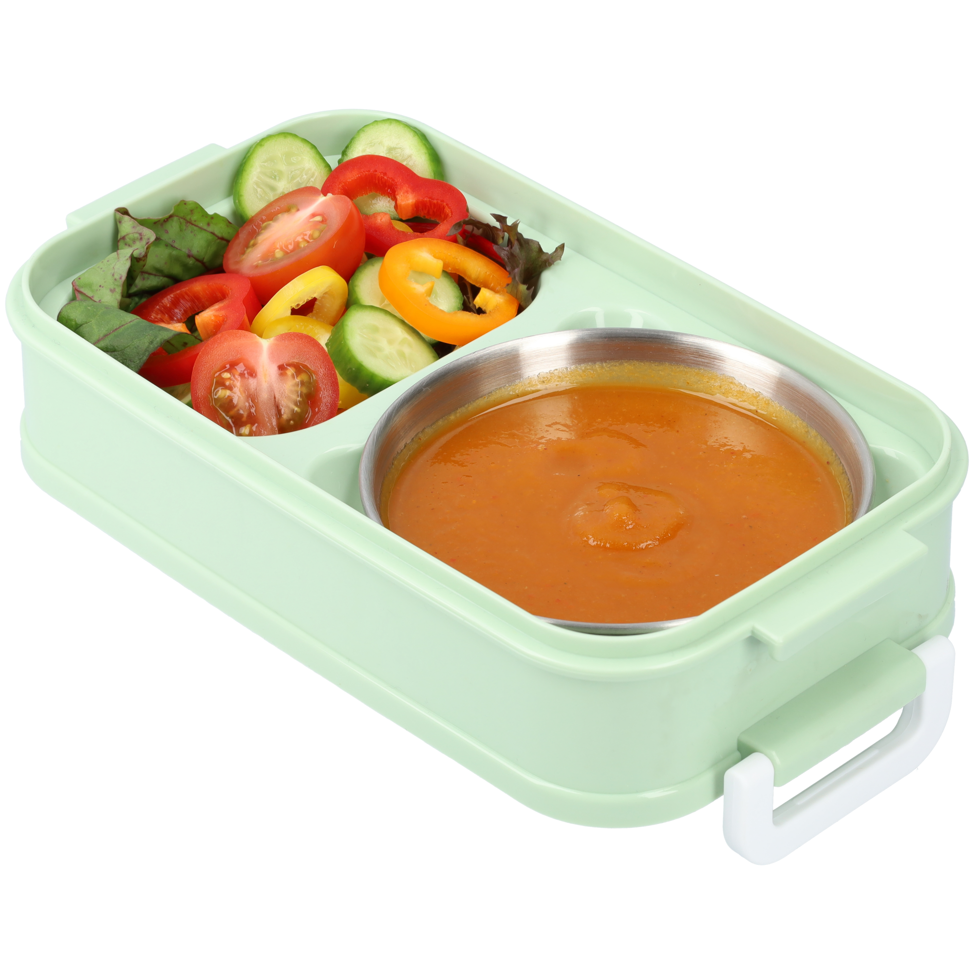 3-tier bread box with soup container and cutlery