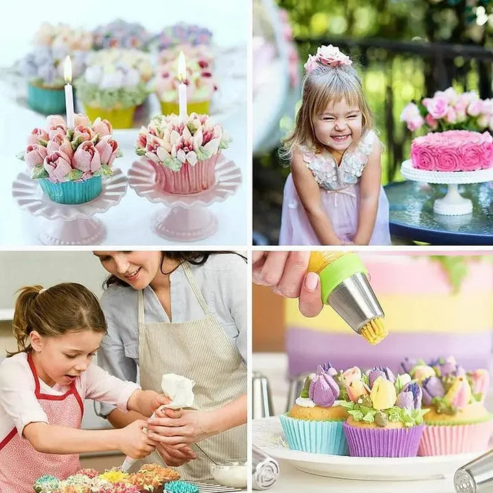 Tulip Piping Tip Set – 12 Pieces with Silicone Piping Bag & Adapter