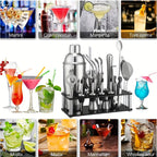 Stainless Steel Cocktail Set with 20 Bar Tools and Acrylic Stand