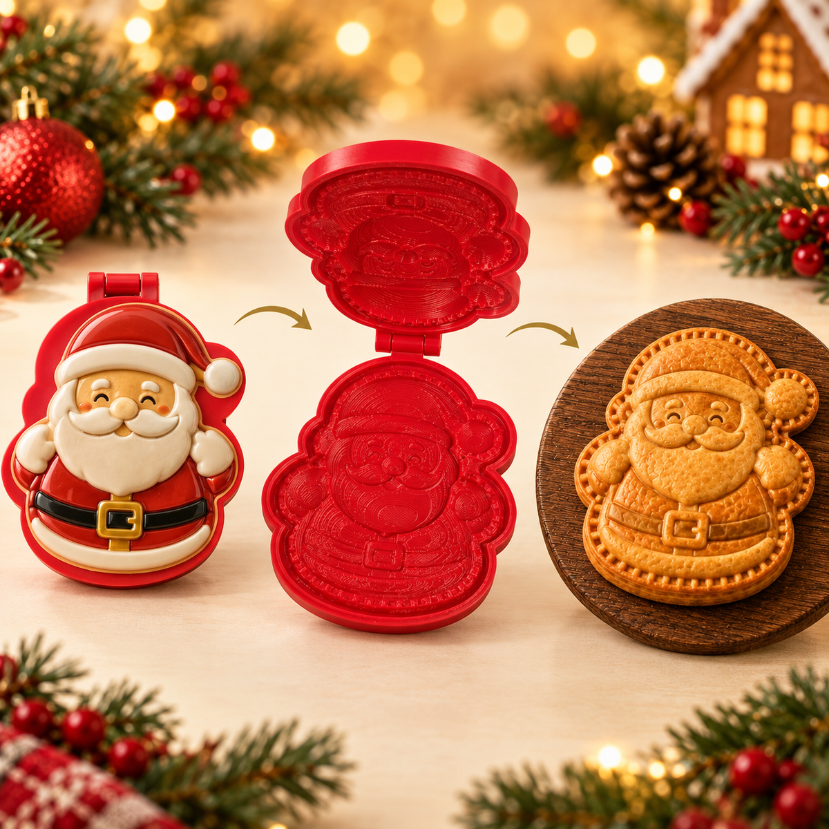 Christmas cookie & mini pie embossing mold with flip-open design - 3D motifs, 8 designs