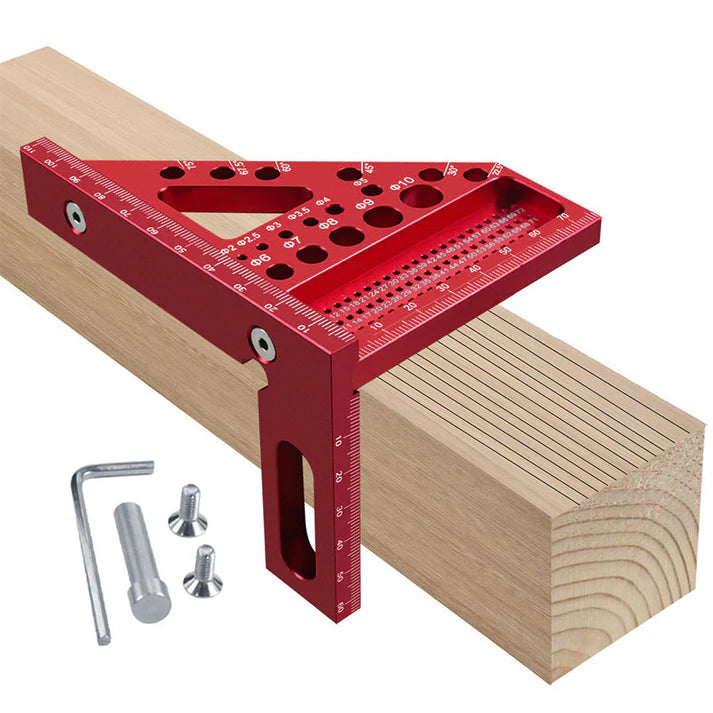 Aluminum Woodworking Square with Drill Guide Holes – 90° and 45°