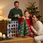 Advent calendar with wooden Christmas tree to decorate, 24 wooden ornaments