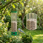 Futtersäule für Wildvögel mit Sitzring und transparenter Röhre