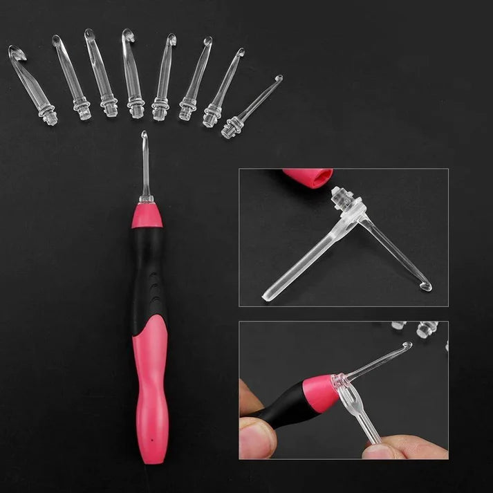 LED Crochet Hook Set with Interchangeable Heads – 2.5 to 8.0 mm