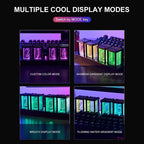 LED table clock in Nixie style with wooden base and RGB light