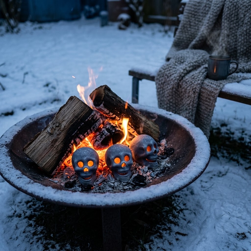 Fireproof ceramic skull for fire bowl & fireplace, heat-resistant up to 980 °C - individually or in a set of 3