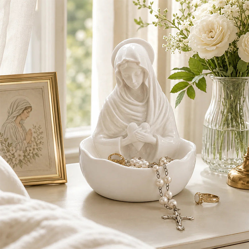 Schmuckschale Madonna Figur aus Harz – Weiß